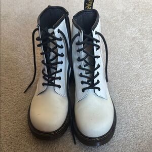 White and Black Lace-Up Boots